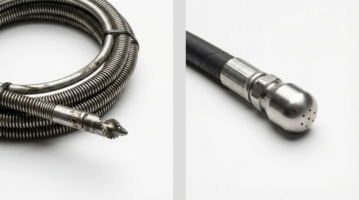 Drain snake cable and hydro jetting nozzle used for drain cleaning in Warren, MN